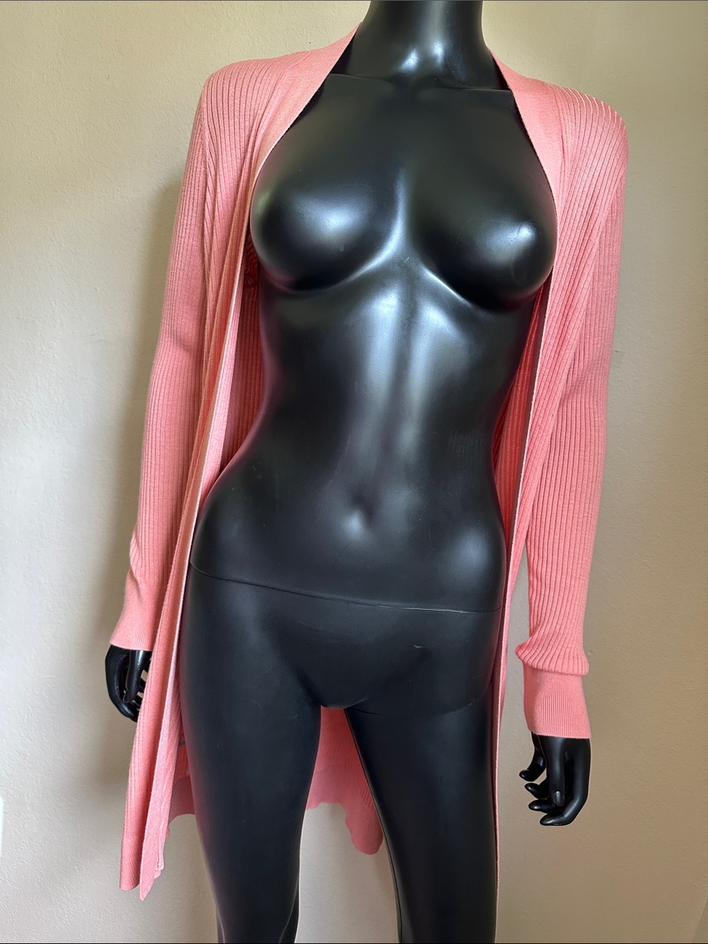 LOFT Coral Ribbed Open-Front Long Cardigan